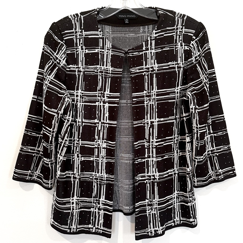 Ming Wang Cardigan Sweater Front Hook Women's Small Brown White Career Luxury